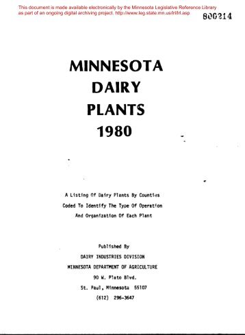 MINNESOTA DAIRY PLANTS - Minnesota State Legislature