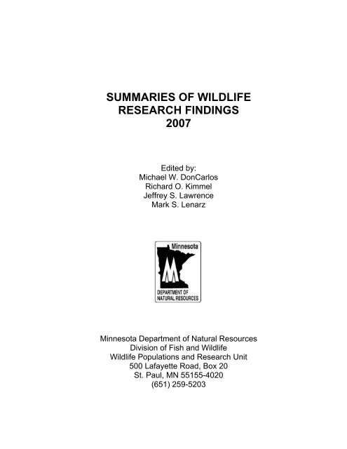 2007 Summaries of Wildlife Research Findings - Minnesota State ...