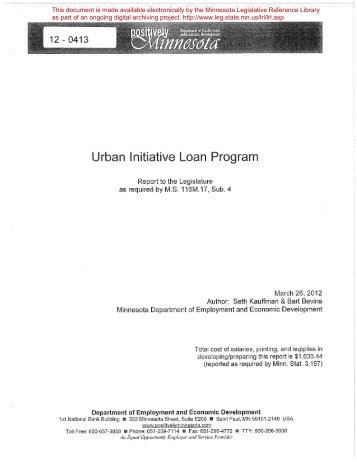 Urban Initiative Loan rogram - Minnesota State Legislature