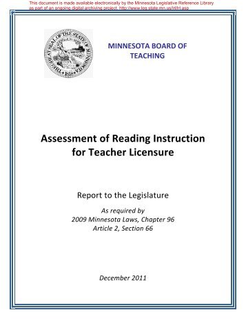 Assessment of Reading Instruction for Teacher Licensure