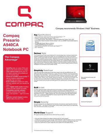 Compaq Presario Data Sheet - HP