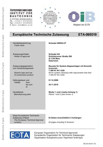 Europäische Technische Zulassung ETA-08/0319 - Schiedel