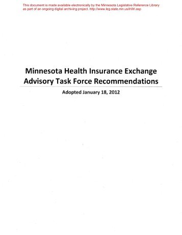 Minnesota Health Insurance Exchange Advisory Task Force ...