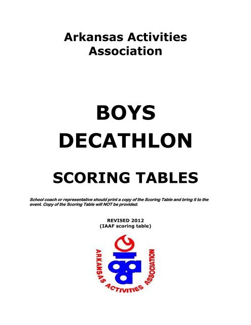 Decathlon Scoring Tables - Arkansas Activities Association