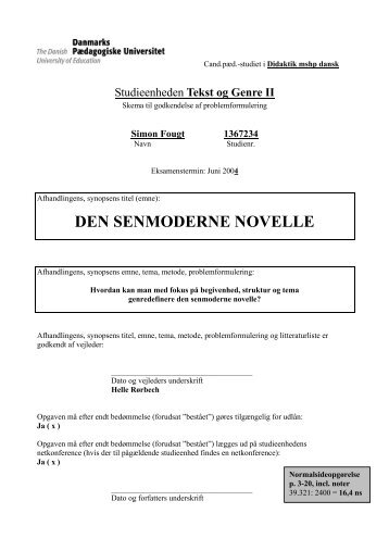 DEN SENMODERNE NOVELLE - Simon Skov Fougt