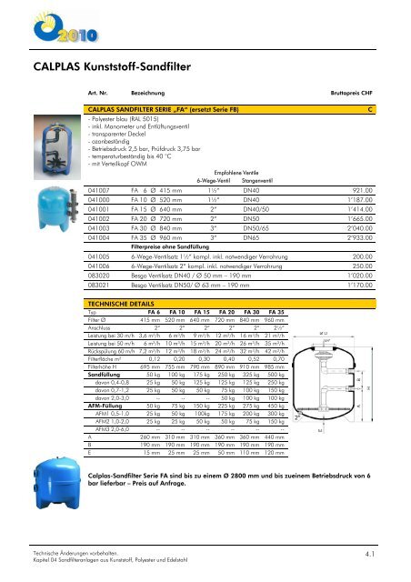 04 Sandfilteranlagen aus Kunststoff, Polyester und ... - webpark ag