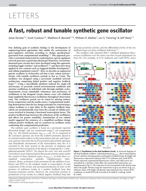 A fast, robust and tunable synthetic gene oscillator - The BioCircuits ...