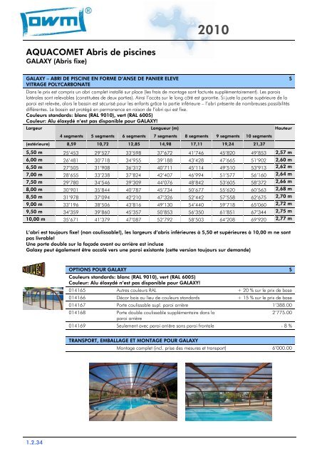 Liste de prix Aquacomet (2010 FR) - webpark ag