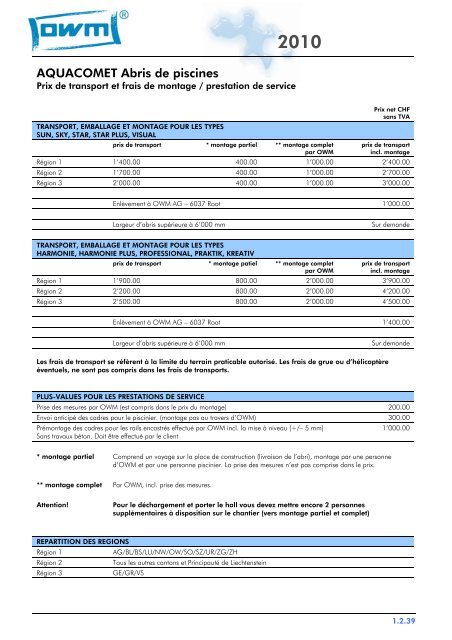 Liste de prix Aquacomet (2010 FR) - webpark ag