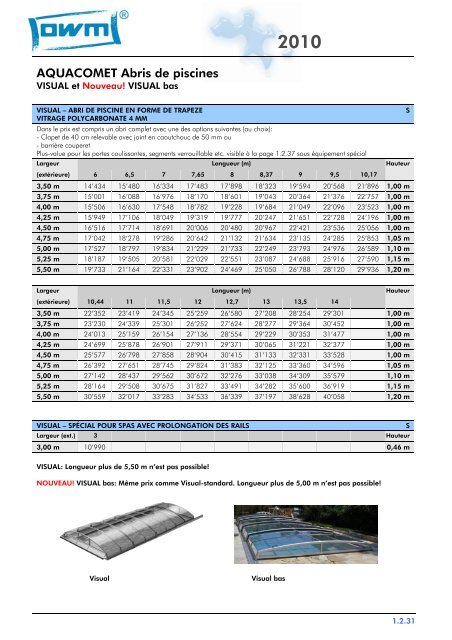 Liste de prix Aquacomet (2010 FR) - webpark ag