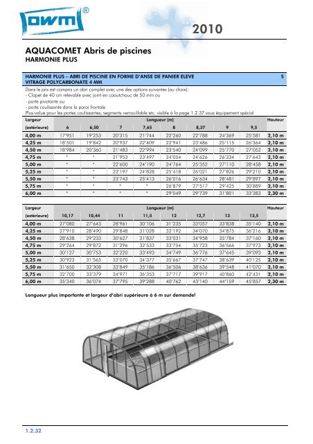 Liste de prix Aquacomet (2010 FR) - webpark ag