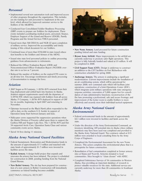 2007 Annual Report - Alaska - Department of Military and Veterans ...