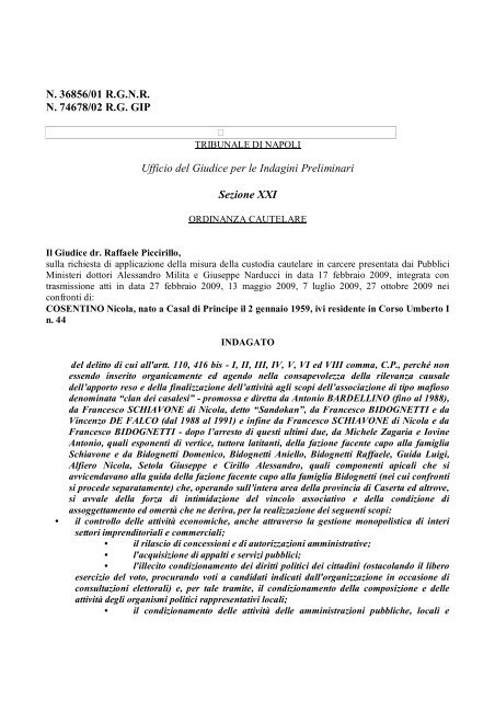 Lettera di accompagnamento trasmissione atti