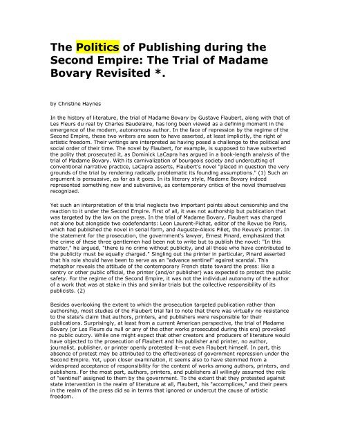The Trial Of Madame Bovary Revisited
