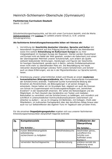 Curriculum Deutsch - Heinrich Schliemann Gymnasium