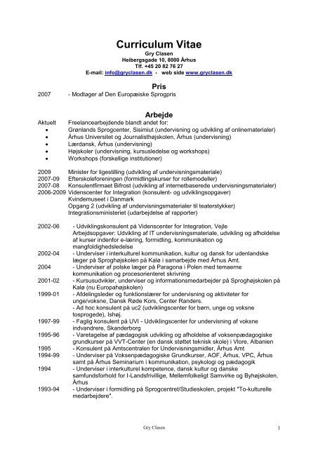 CURRICULUM VITAE - Gry Clasen