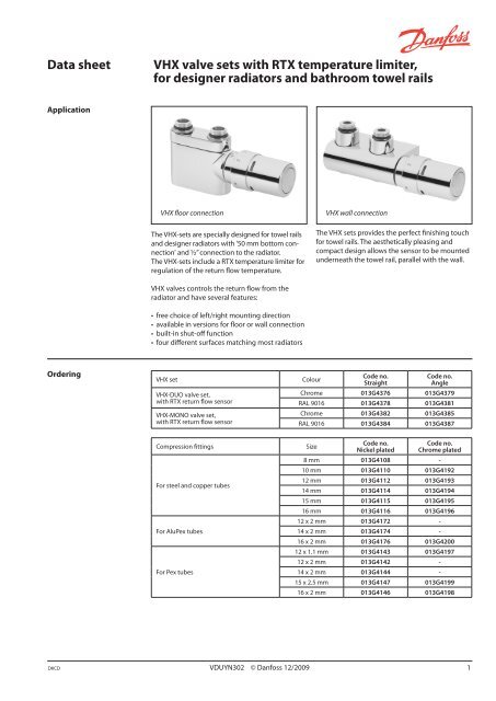 Data sheet VHX valve sets with RTX temperature ... - Danfoss.com