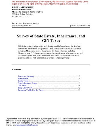 Survey of State Estate, Inheritance, and Gift Taxes - Minnesota State ...