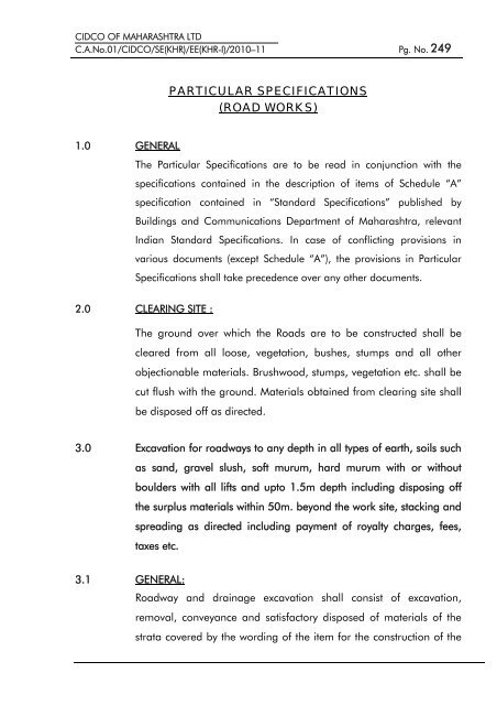 particular specifications (road works) - CIDCO Maharashtra Ltd.