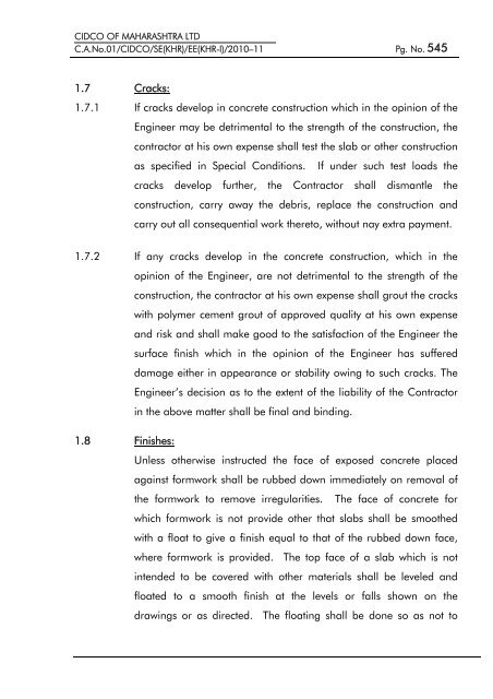 particular specifications (road works) - CIDCO Maharashtra Ltd.