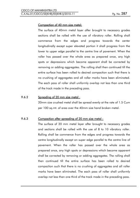 particular specifications (road works) - CIDCO Maharashtra Ltd.