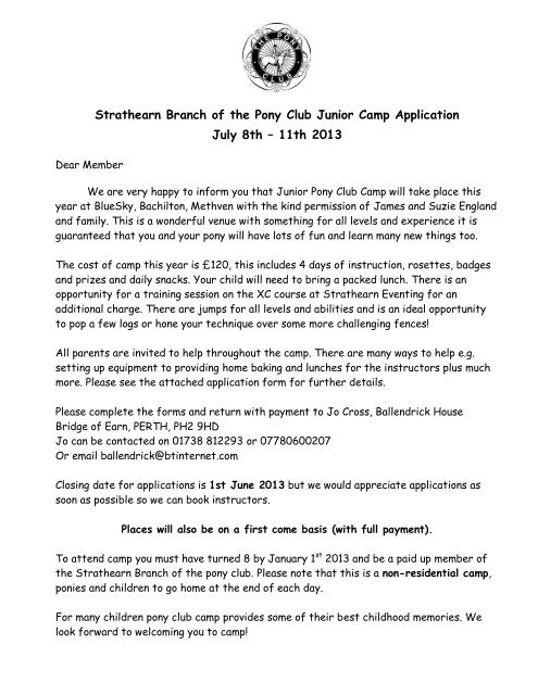 Further Details And Application Form The Pony Club Branches
