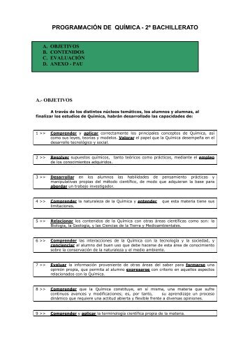 PROGRAMACIÓN DE QUÍMICA - 2º BACHILLERATO