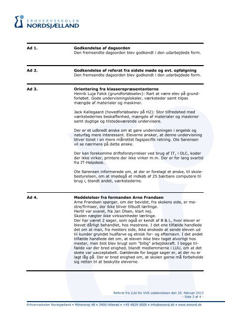 MØDEREFERAT - Erhvervsskolen Nordsjælland
