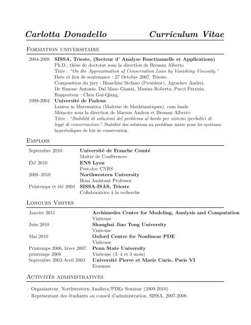 Carlotta Donadello Curriculum Vitae - Laboratoire de ...