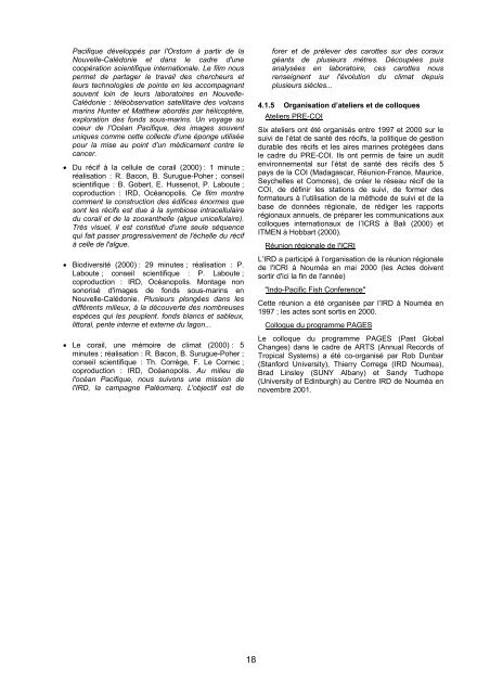 Implications de l'IRD (ex ORSTOM) - Centre d'Océanologie de ...