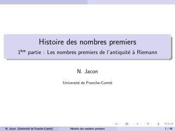 Histoire des nombres premiers - Université de Franche-Comté