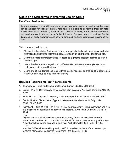 Pigmented lesion clinic - Goals and Objectives - Dermatology