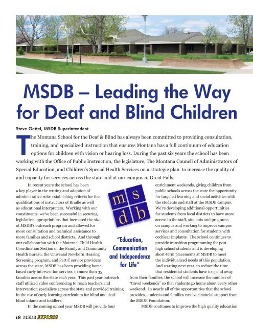 Summer 2011 - Montana School for the Deaf & Blind