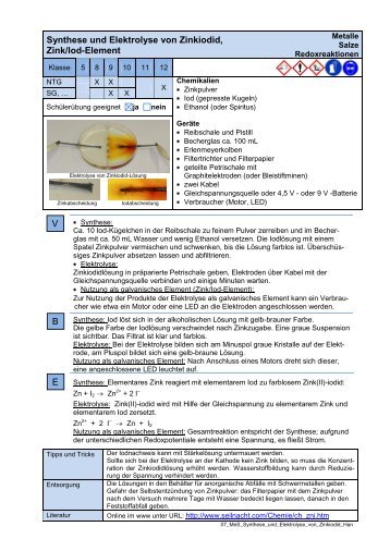 Synthese und Elektrolyse von Zinkiodid, Zink/Iod-Element B V E
