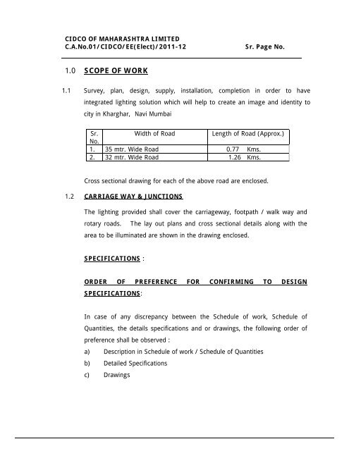 1.0 SCOPE OF WORK - CIDCO Maharashtra Ltd.