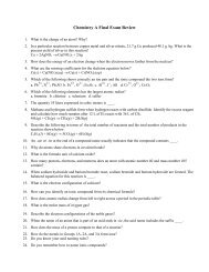 Chemistry A Final Exam Review