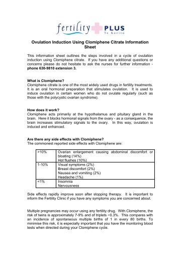 Ovulation Induction Using Clomiphene Citrate Information Sheet