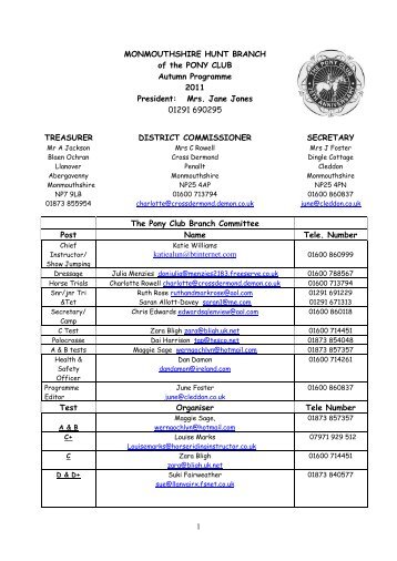 MONMOUTHSHIRE HUNT BRANCH - The Pony Club Branches