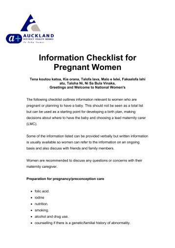 INFORMATION CHECKLIST - National Women's Hospital