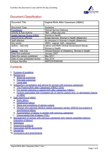 Document Classification - National Women's Hospital - Auckland ...