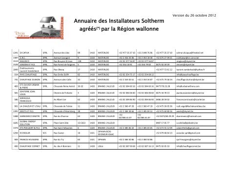 Annuaire Soltherm des Installateurs et ... - Energie Wallonie