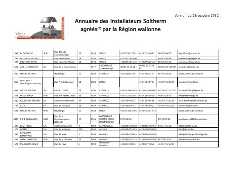 Annuaire Soltherm des Installateurs et ... - Energie Wallonie