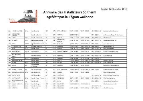 Annuaire Soltherm des Installateurs et ... - Energie Wallonie