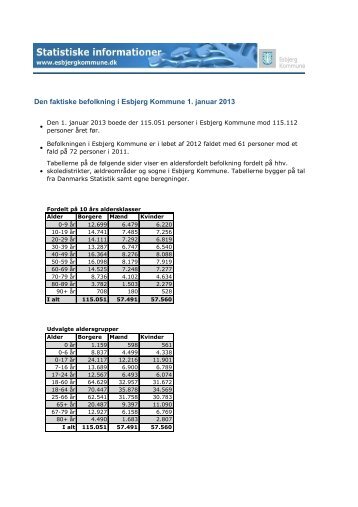 Faktisk befolkningstal fordelt på distrikter og alder pr. januar 2013