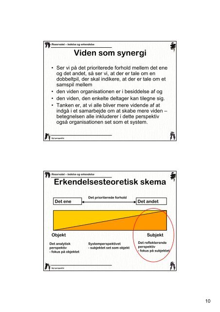 Erkendelsesteoretisk skema - Reservatet - ledelse og erkendelse