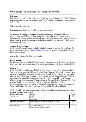 Orienterings-Hukommelses-Koncentrationstest (OMC) - Nationalt ...