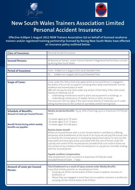 Personal Accident Summary Fact Sheet - Gow Gates Sports ... Personal Accident Summary Fact Sheet - Gow Gates Sports ...