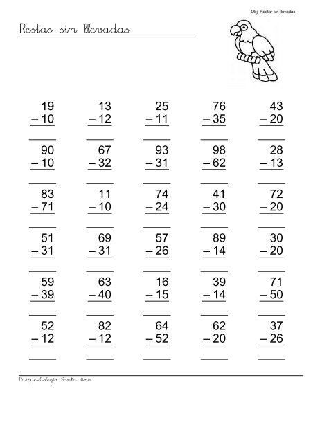 Resultado de imagen de restas para niños de primero de primaria CON DECENAS