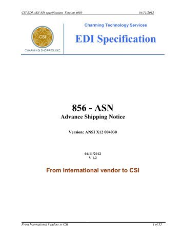 EDI Specification - CSI Vendor Manual