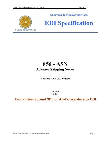 3.4.2 EDI 856 - Advance Shipping Notice (ASN) - CSI Vendor Manual